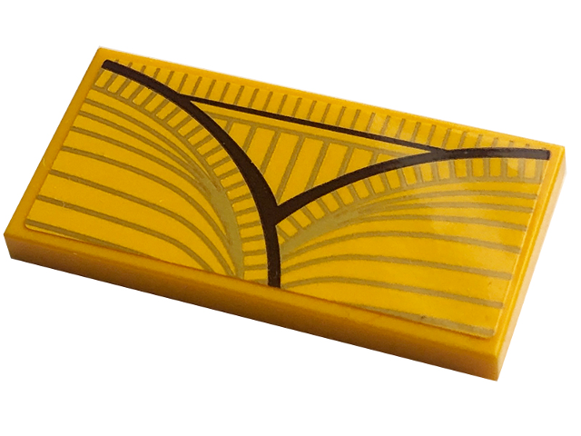 Lego Tile 2 x 4 with Dark Brown and Gold Lines Pattern (Anubis Skirt) (Sticker) - Set 77013 / Bright Light Orange
