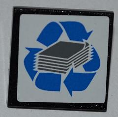 Lego Road Sign 2 x 2 Square with Clip with Blue Recycling Arrows and Paper Stack Pattern (Sticker) - Set 4206 / Black