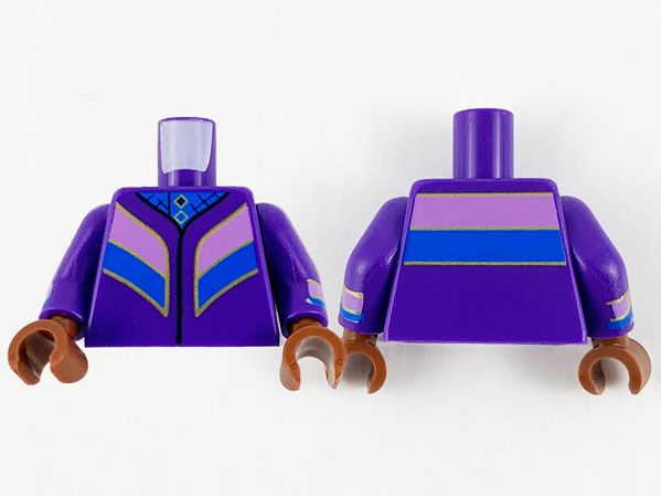 Lego Torso Blue Robe and Medium Lavender Panels Pattern / Dark Purple Arms with Medium Lavender, Blue and Gold Cuffs Pattern / Reddish Brown Hands