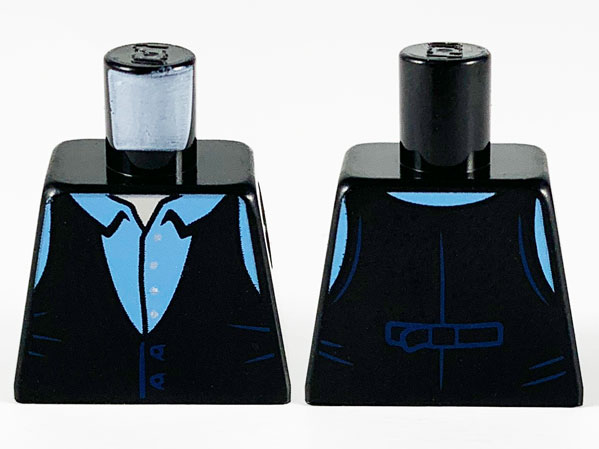 Lego Torso Vest, Medium Blue Shirt with Collar Pattern / Black