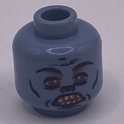 Lego Minifig Head Troll, Eyebrows, Red Eyes, Teeth Print / Sand Blue