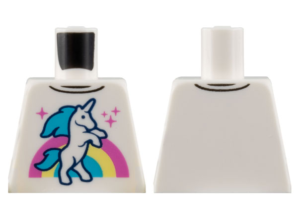 Lego Torso Shirt with Unicorn, Sparkles, and Dark Pink, Bright Light Yellow, and Medium Azure Rainbow Pattern / White