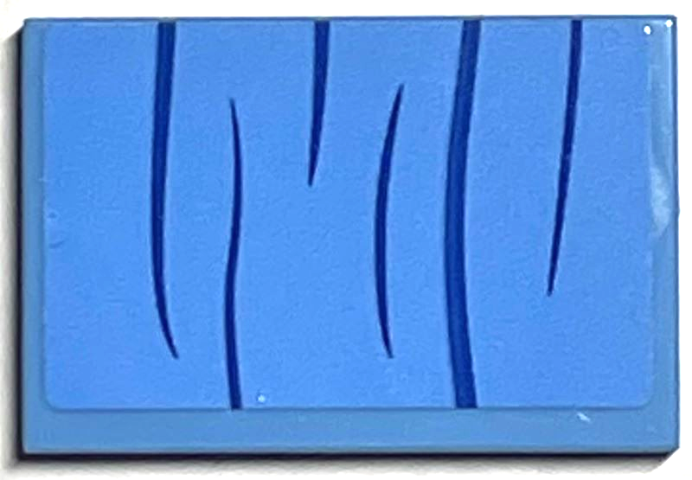 Lego Tile 2 x 3 with Curtain with Dark Blue Curved Lines Bottom Half Pattern (Sticker) - Set 76398 / Medium Blue