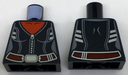 Lego Torso Female Top with Red Neck, Silver Zipper and Trim and Dark Red Belt Pattern / Black