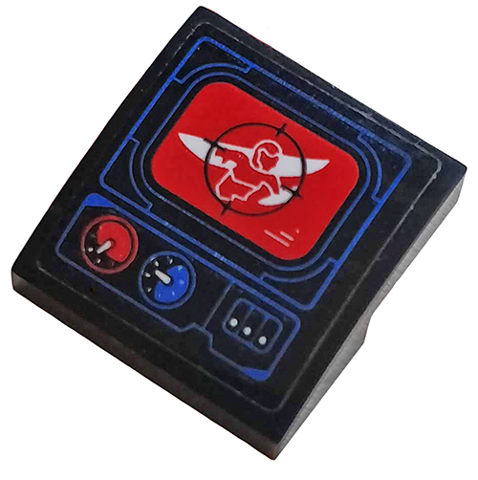 Lego Slope, Curved 2 x 2 x 2/3 with Red Head-up Display (HUD) Screen and Gauges on Black Background Pattern (Sticker) - Set 76076