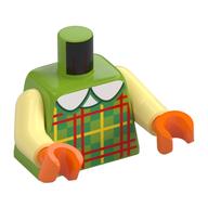 Lego Torso, Green/Lime Plaid Shirt, Yellow/Red Stripes, White Collar Print, Bright Light Yellow Arms, Orange Hands / Lime