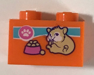 Lego Brick 1 x 2 with Paw Print, Hamster and Food Bowl Pattern (Sticker) - Set 41345