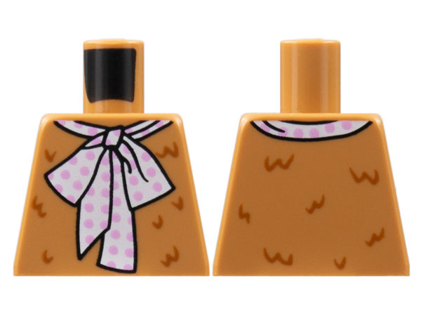Lego Torso Reddish Brown Fur, Large White Tie, Bright Pink Polka Dots Pattern / Medium Nougat