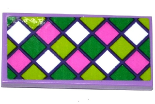 Lego Tile 2 x 4 with Dark Pink, Green, Lime and White Squares Mosaic Pattern (Sticker) - Set 41065