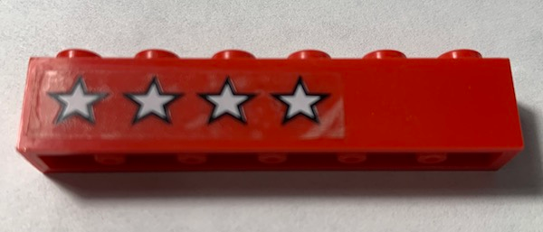 Lego Brick 1 x 6 with 4 White Stars Pattern Model Right Side (Sticker) - Set 5533