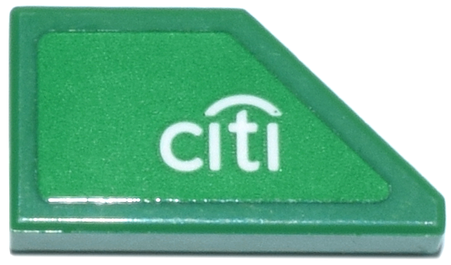 Lego Tile, Modified 1 x 2 Wedge Left with White 'citi' Logo Pattern (Sticker) - Set 76925 / Green