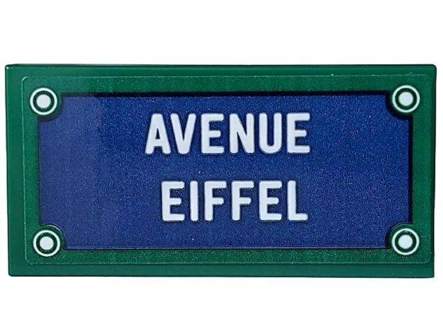 Lego Tile 2 x 4 with Dark Blue Sign, 4 White Rivets and 'AVENUE EIFFEL' Pattern (Sticker) - Set 910032