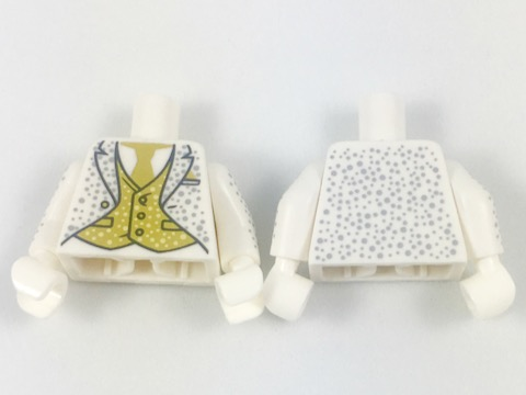 Lego Torso Tuxedo with Gold Tie and Vest, Silver Speckles Pattern / White Arms with Silver Speckles Pattern / White Hands