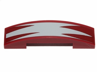 Lego Slope, Curved 4 x 1 x 2/3 Double with Light Bluish Gray Triangles Pattern (Sticker) - Set 75012 / Dark Red