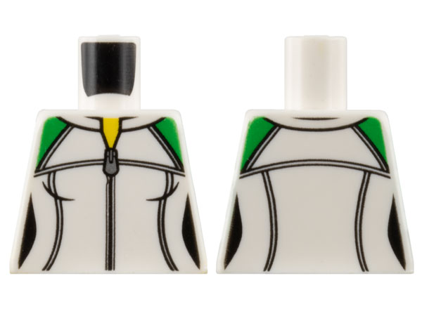 Lego Torso Female Sweatshirt with Silver Zipper and Green Shoulders, Yellow Neck Pattern / White