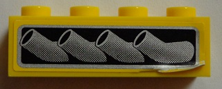 Lego Brick 1 x 4 with Vehicle Exhaust Pipes Pattern Model Right Side (Sticker) - Set 8166 / Yellow