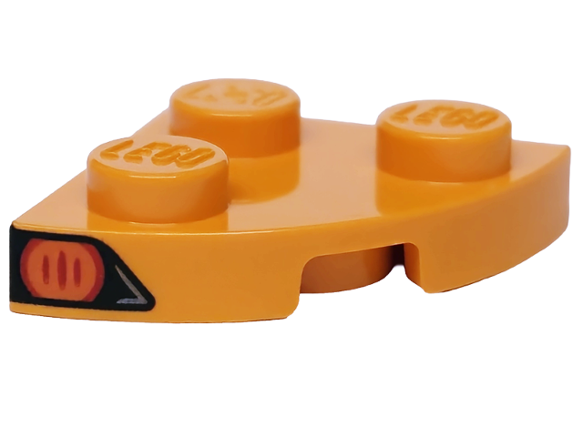 Lego Plate, Round Corner 2 x 2 with Reddish Orange Blinker Light on Black Background Pattern Model Right Side