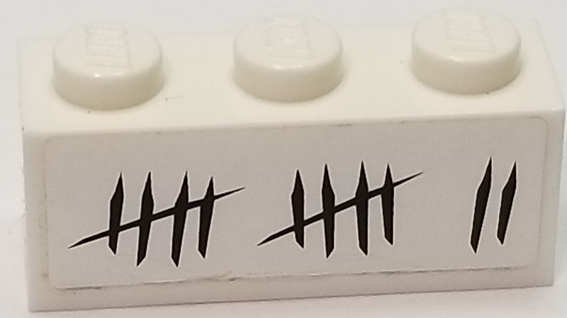 Lego Brick 1 x 3 with 12 Notched Tally Marks on White Background Pattern (Sticker) - Set 75903