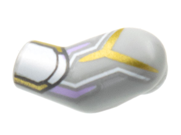 Lego Arm, Left with White Cuff, Gold and Lavender Circuitry Pattern / Light Bluish Gray