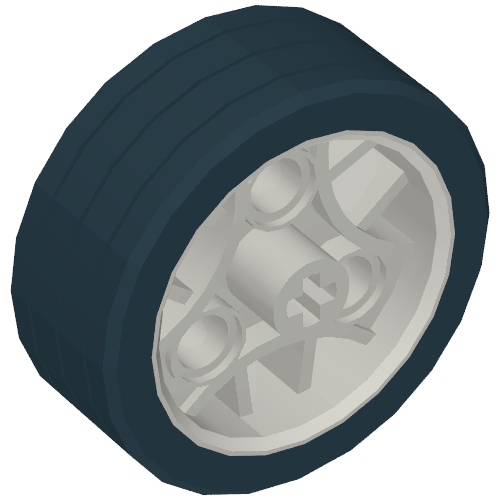Lego Wheel 36.8 x 14 ZR with Axle Hole, 3 Pin Holes, and Black Rubber Tyre Glued On / Light Bluish Gray