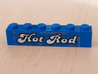 Lego Brick 1 x 6 with White 'Hot Rod' Text Pattern (Sticker) - Set 5541