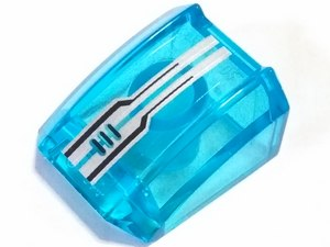 Lego Slope, Curved 2 x 2 Lip with Silver and Black Circuitry Pattern (Sticker) - Set 70165 / Trans-Light Blue