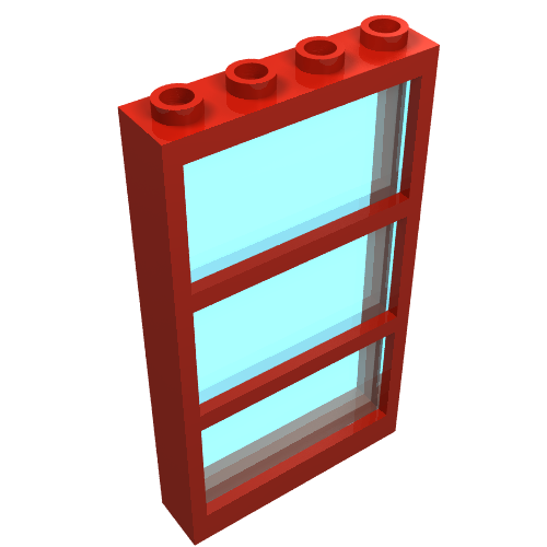 Lego Window 1 x 4 x 6 Frame with 3 Panes, with Fixed Trans-Light Blue Glass / Red