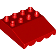 Lego Duplo Roofpiece Slope 33 4 x 4 with Awning Overhang with 5 Bottom Tubes / Red
