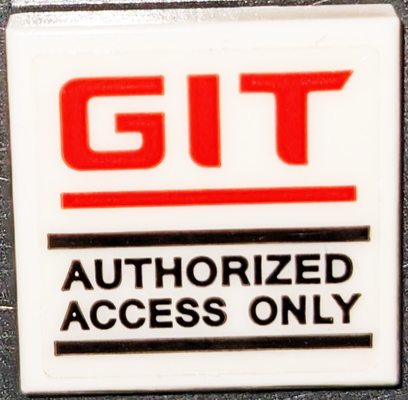 Lego Tile 2 x 2 with Red 'GIT' and Black 'AUTHORIZED ACCESS ONLY' Pattern (Sticker) - Set 70631 / White