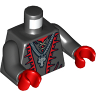 Lego Torso Lace-up Shirt, Red Trim and Silver Dragon Head Chain Print, Black Arms, Red Hands / Black