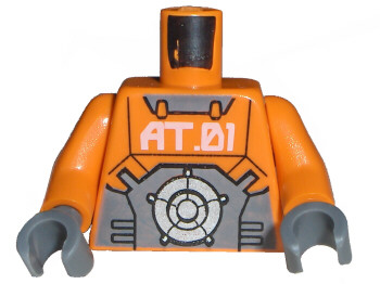 Lego Torso Exo-Force with 'AT.01' Pattern / Orange Arms / Dark Bluish Gray Hands