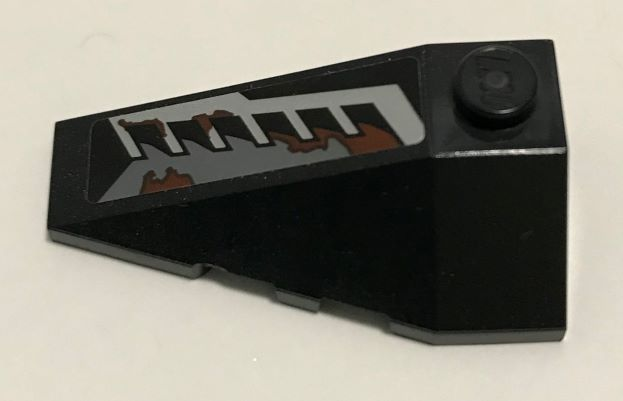 Lego Wedge 4 x 2 Triple Left with Silver Vents and Reddish Brown Splatters Pattern (Sticker) - Set 70228 / Black