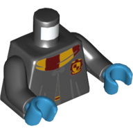 Lego Torso Robe with Gryffindor Crest, Dark Red and Yellow Scarf Print, Black Arms, Dark Azure Hands