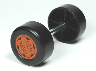 Lego Duplo Wheel Double Assembly with Metal Axle and Dark Orange Sport Pattern / Black