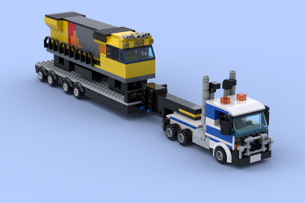 Lego truck hauling train
