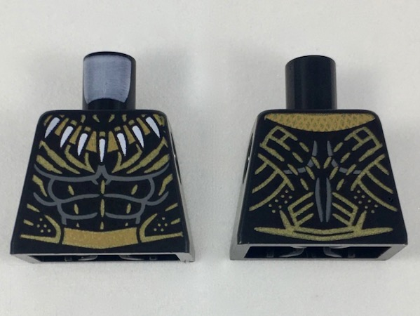 Lego Torso Armor Gold Collar with White Fangs, Dark Bluish Gray Muscle Contours, Gold Highlights and Belt Pattern / Black