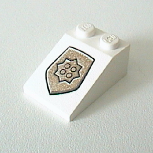 Lego Brick Sloped 33° 3 x 2 with World City Gold Police Badge Print / White