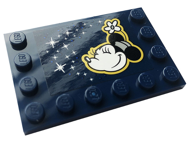 Lego Tile, Modified 4 x 6 with Studs on Edges with Minnie Mouse and Stars Pattern (Sticker) - Set 43179