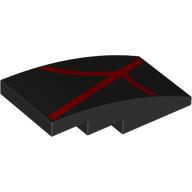 Lego Brick Curved 4 x 2 No Studs with Red Webbing Print / Black