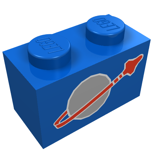 Lego Brick 1 x 2 with Classic Space Logo Print / Blue