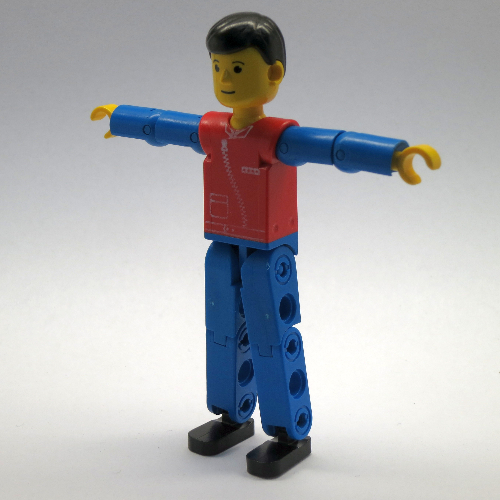 Lego Technic Figure Blue Legs, Red Top with Zip, Blue Arms, Black Hair / [No Color/Any Color]