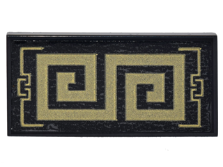 Lego Tile 2 x 4 with Gold Geometric Border and Symbols Pattern (Sticker) - Set 70620 / Black
