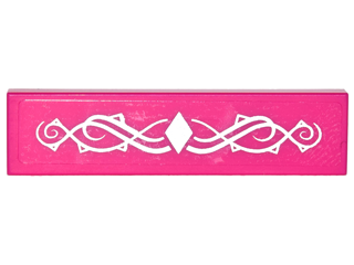 Lego Tile 1 x 4 with Silver Diamond and Elves Tribal Scrollwork Pattern (Sticker) - Set 41180 / Magenta