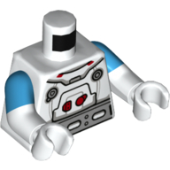Lego Torso, Dual Molded Arms, Spacesuit, Silver Belt, Red Buttons, Light Bluish Gray Trim Print, Dark Azure Sleeves Pattern, White Arms and Hands / White