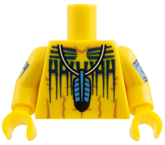 Lego Torso Western Indians Blue Feather Pendant and Black Body Paint Pattern / Yellow Arms with Body Paint / Yellow Hands
