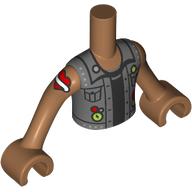 Lego Minidoll Torso Boy with Medium Nougat Arms and Hands with Dark Bluish Grey Jacket, Black Shirt, Heart Tattoo on Arm print / Medium Nougat