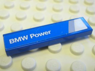 Lego Tile 1 x 4 with 'BMW Power' Pattern Model Left Side (Sticker) - Set 8374 / Blue