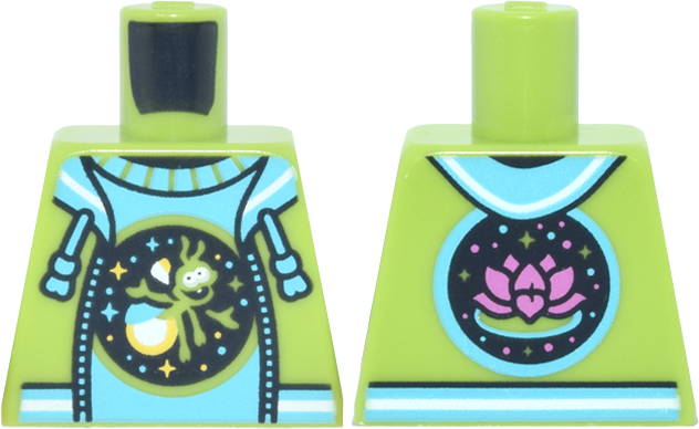 Lego Torso Sweater with Ant, Hoodie Open with Medium Azure and White Striped Trim and Dark Pink Water Lily on Back Pattern / Lime