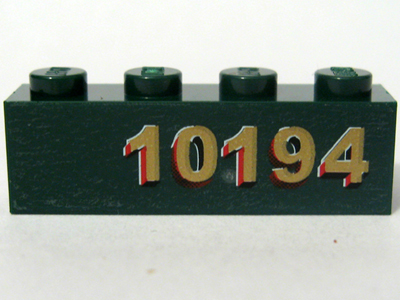 Lego Brick 1 x 4 with Gold '10194' Right Side Pattern (Sticker) - Set 10194