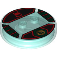 Lego Function Brick Round 4 x 4 x 2/3 with 2 Studs and Gold Nya Symbol and Red Ninja Symbol Print